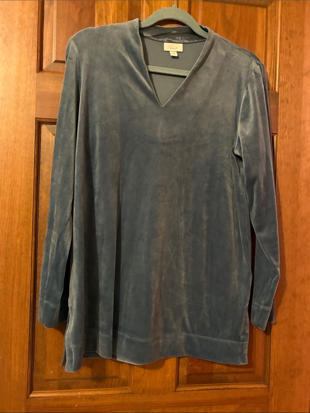 J Jill Pure Jill Dusty Blue Velvet V-Neck Long Sleeve Top